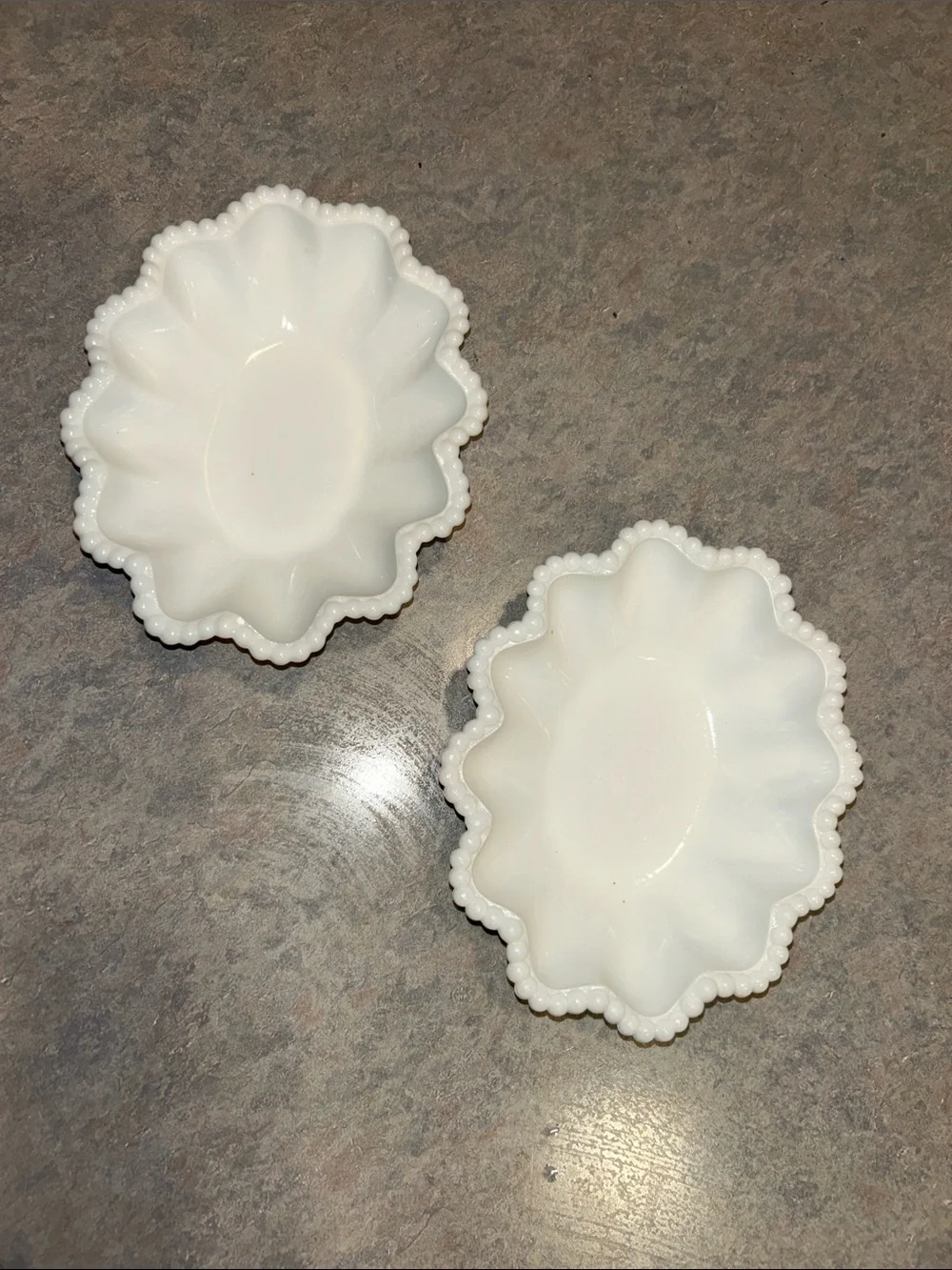 Westmoreland White Milk Glass Scalloped Dishes - Pair